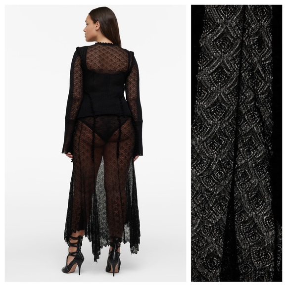 NWT. Zara Limited Edition Black Pointed Pointelle Midi Skirt. - Picture 4 of 9